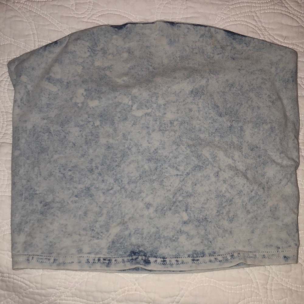 Denim colored tube top with built in bra